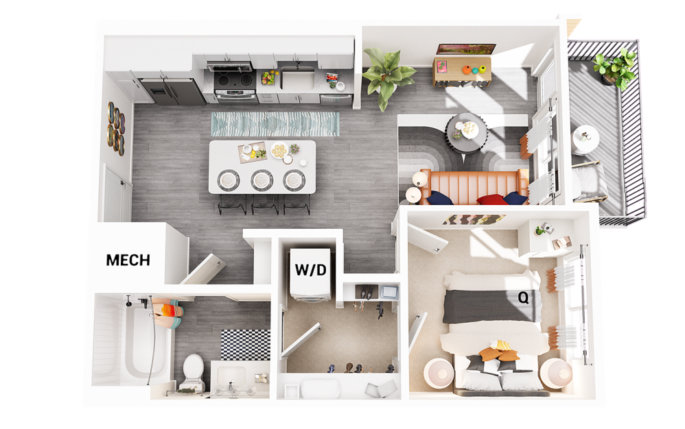 A2 - 1 bedroom floorplan layout with 1 bathroom and 584 square feet (Scheme 1
)