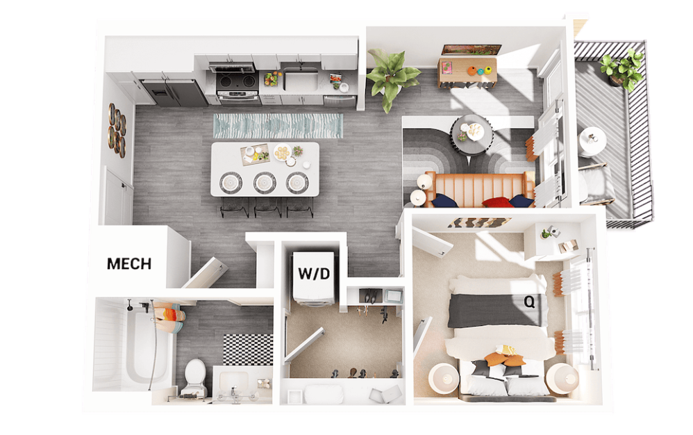 A2 - 1 bedroom floorplan layout with 1 bathroom and 584 square feet (Scheme 1
)