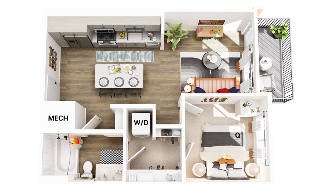 A2 - 1 bedroom floorplan layout with 1 bathroom and 584 square feet (Scheme 2)