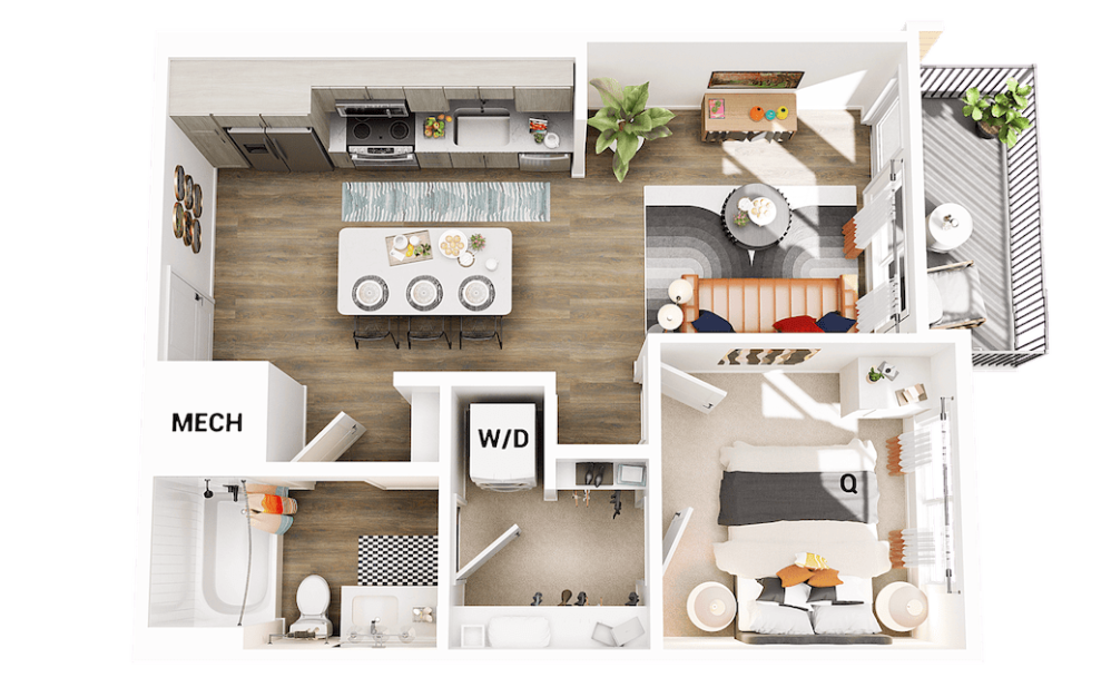 A2 - 1 bedroom floorplan layout with 1 bathroom and 584 square feet (Scheme 2)